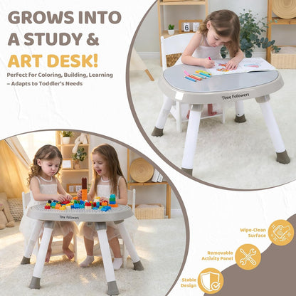 Time Followers® 6-in-1 Baby Activity Center | 4 Stage Montessori-Inspired Toys | Grow Stationary Standing Toddler Table | Jumpers & Bouncers | Must Have for Boy & Girl 6, 12, 24+ Month Old (White)
