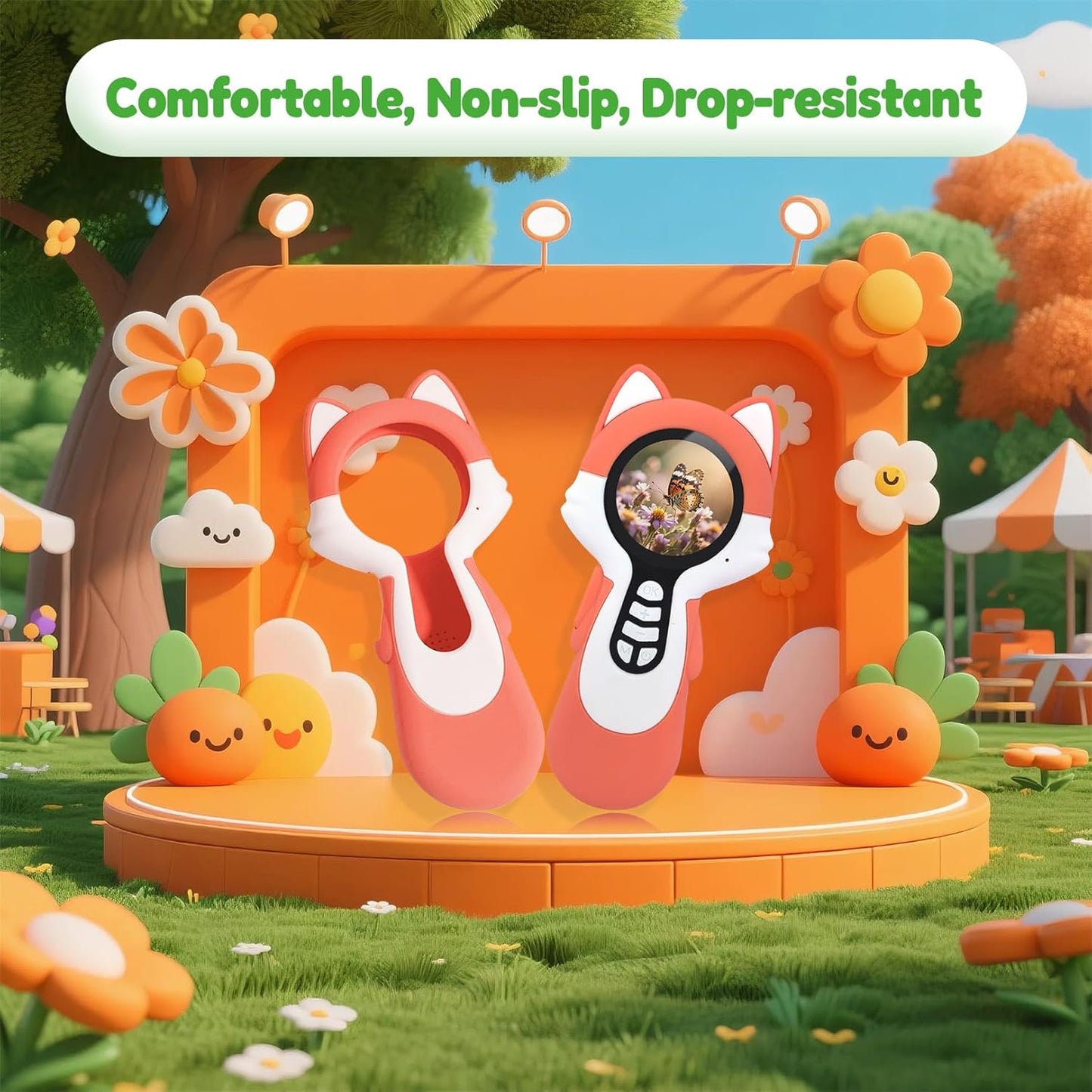 Microscope Camera for Kids Gifts Toys- Handheld Pocket Microscopes with Endoscope and Autofocus Mini Digital Educational Science Kit for Christmas Birthday for Age 3-5 5-7 8-12 Girls Boys, Fox