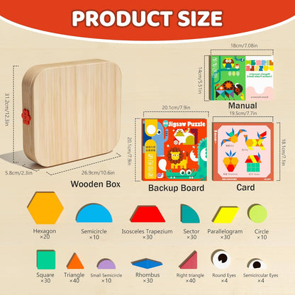Wooden Magnetic Pattern Blocks Set with Activity Cards, 288 PCS Montessori Puzzle Toys for Toddlers 4-8, STEM Learning Gift for Boys Girls 4 5 6 7 8