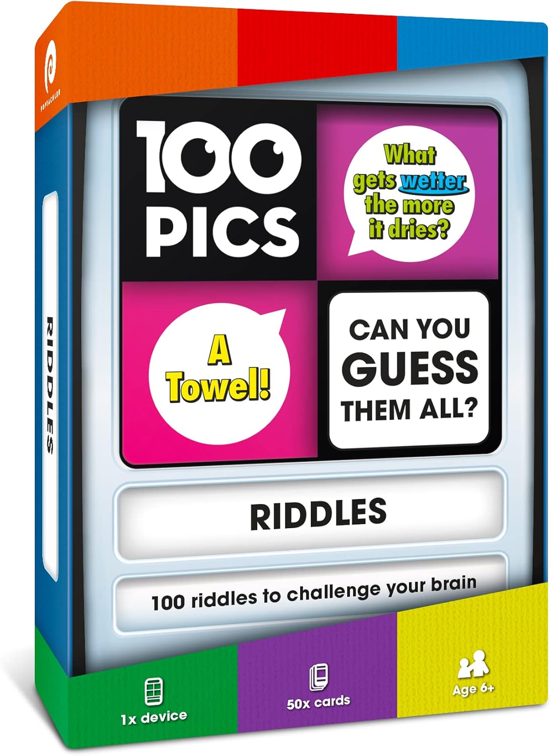 100 PICS Brain Teasers Travel Game - Solve 100 Puzzles | Flash Cards with Slide Reveal Case | Card Game, Gift, Stocking Stuffer | Hours of Fun for Kids and Adults | Age 6+
