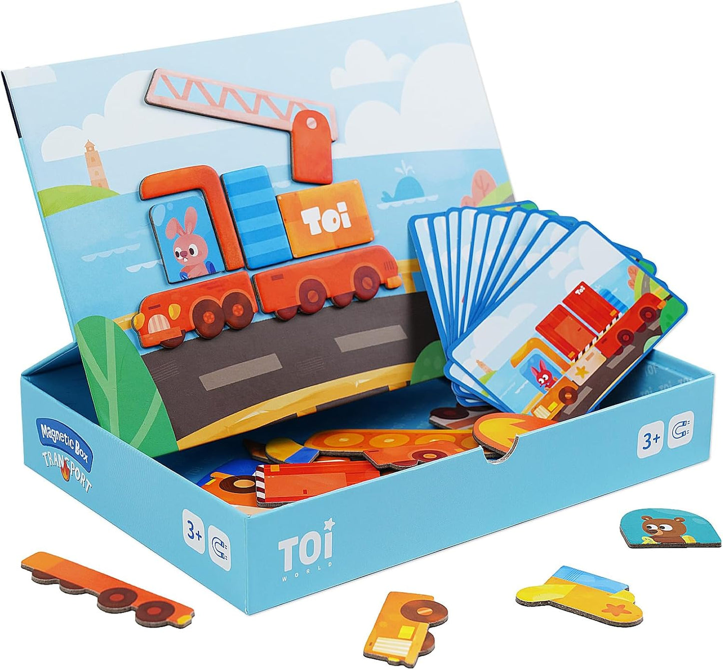 Toi Kids Magnet Toys Magnetic Jigsaw Puzzle Boxes with Game Board for Kids Ages 3-8, Portable Travel Game, Transport
