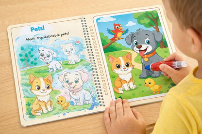 FIESTA CART Water Coloring Books for Kids – 5 Pack Reusable Mess Free Water Coloring Book with Stories, Refillable Pens, Toddler Travel Activity & Preschool Learning Toy (Ages 2–5)