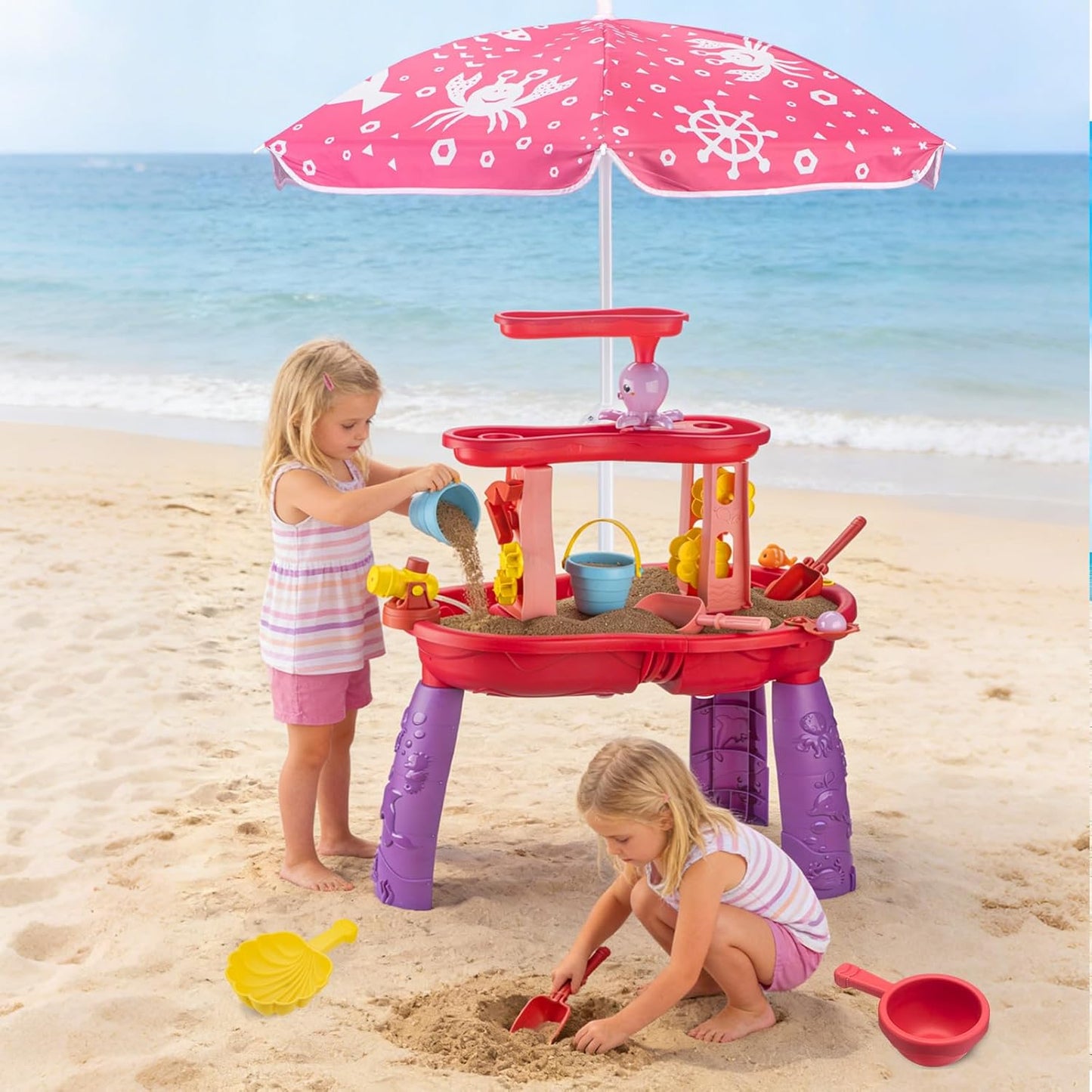 Water Table for Toddlers 3-5 Outdoor Toys for Kids Ages 4-8 3-Tier Kids Sand Water Table with Fishing Game Set Activity Sensory Table Summer Gift Beach Outside Toys for Toddler Girl