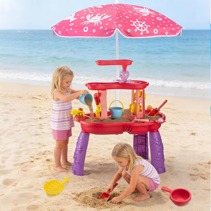 Water Table for Toddlers 3-5 Outdoor Toys for Kids Ages 4-8 3-Tier Kids Sand Water Table with Fishing Game Set Activity Sensory Table Summer Gift Beach Outside Toys for Toddler Girl