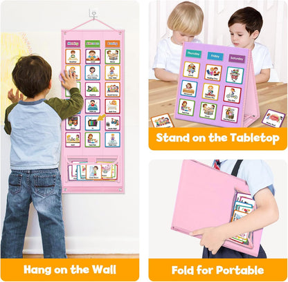 Godery Large Visual Schedule for Kids Chore Reward Chart,Bedtime Routine Chart for Toddlers,Double Side Weekly Planner Board with 109 Cards for Home School Planner,Autism Learning Materials.