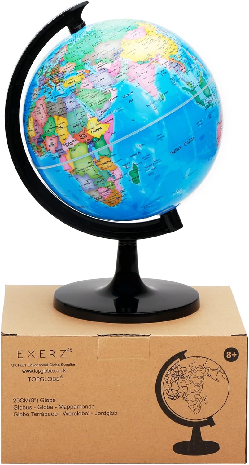 Exerz 8" World Globe - Political Map Educational- Self Assembled School Globe