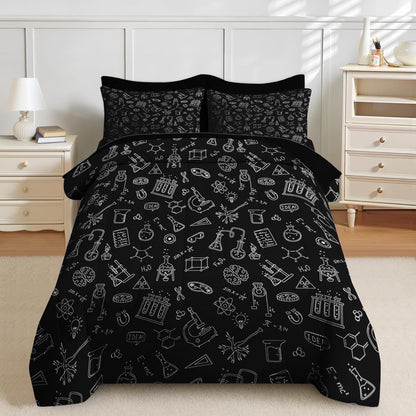 Nesker Comforter Set Twin Size, Science Lab School 5 Pcs Bedding for Kids and Adults, Medical University Chemistry Bed Sheet Sets with Fitted Sheet Pillowcase & Sham
