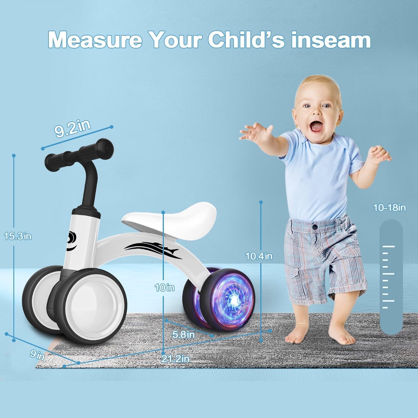 Gamfeiny Colorful Lighting Baby Balance Bike Toys for 1 Year Old Boy Girl Gifts, 10-36 Month Toddler Balance Bike, No Pedal 4 Silence Wheels & Soft Seat First Riding on Toys, 1st Birthday Gifts