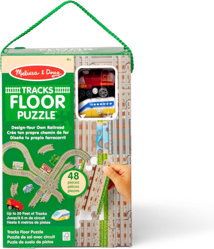 Melissa & Doug Design Your Own Railroad 48-Piece Floor Puzzle with 2 Wind-up Toy Trains and Interchangeable Scenery, Kids Puzzles with Preschool Toys for Girls & Boys Ages 4 and Up - FSC Certified