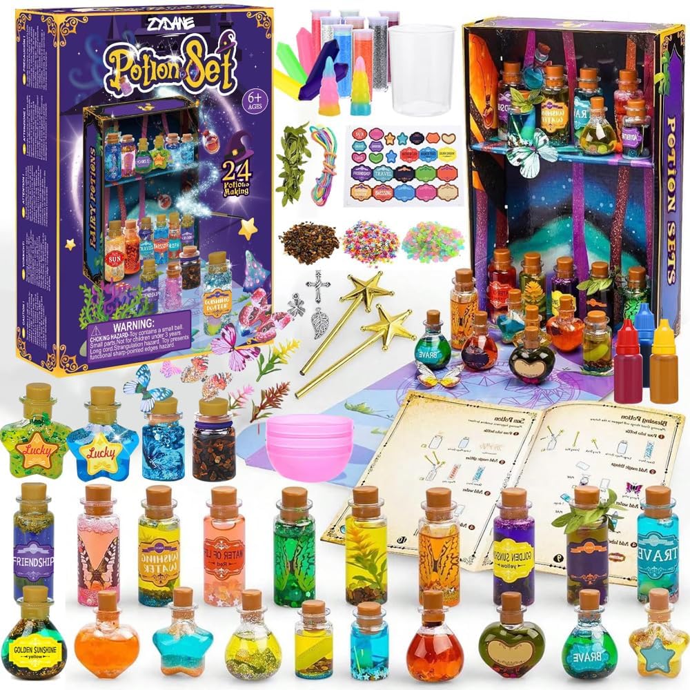 Fairy Potion Making Kit for Kids - Birthday Gifts for Girls Ages 6 7 8 9 10 Ideas for Girls 8-10 - Arts and Crafts Toys for Kids 6-8 - 24 Bottle Magical Workshop Craft Set