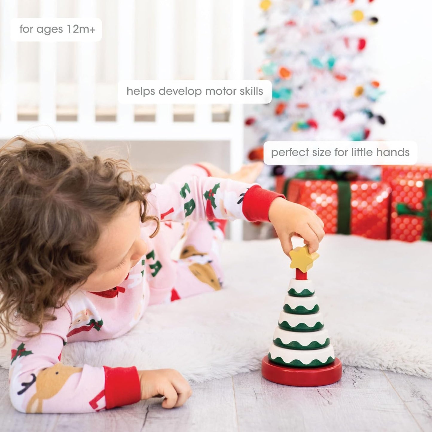 Pearhead Christmas Tree Stack Toy - Holiday Nursery Décor and Stacking Rings for Baby