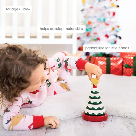 Pearhead Christmas Tree Stack Toy - Holiday Nursery Décor and Stacking Rings for Baby