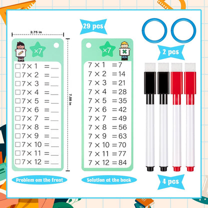 30Pcs Multiplication and Division Flash Cards, Math Flash Card with 4 Dry Erase Pens 2 Rings, Time Table Flash Cards for 1st to 3rd Grades Fun Learning with Math Game