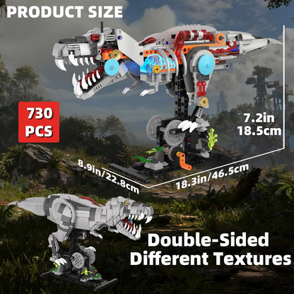 Mechanical T-Rex Dinosaur Building Set with Lights, Rotatable Components & Display Stand, STEM Building Toy for Boys 8-14, Home Office Decor for Adults, Mechanical Enthusiasts (730PCS)