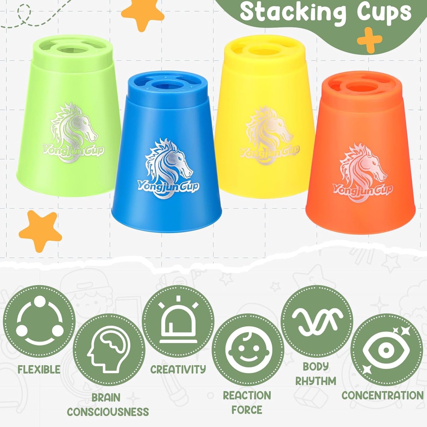 Libima 48 Pcs Sports Stacking Cups Set Stacking Cup Classic Games Speed Training Game for Boy Girl Adult Family Party Challenge Competition Travel Gift, 4 Colors (Blue, Green, Black and Red)