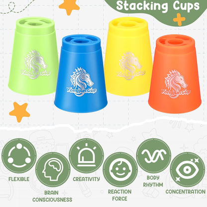 Libima 48 Pcs Sports Stacking Cups Set Stacking Cup Classic Games Speed Training Game for Boy Girl Adult Family Party Challenge Competition Travel Gift, 4 Colors (Blue, Green, Black and Red)