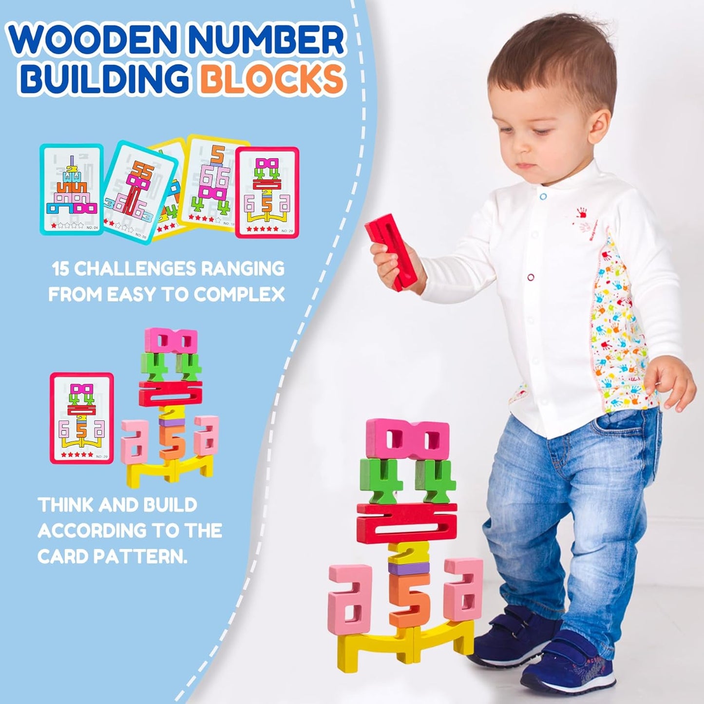 20Pcs Wooden Number Building Blocks,Montessori Number Blocks Math Learning Digital Building Blocks Digital Educational Counting Learning Toys for Parent-Child Interaction Skills Valentines Day Gifts