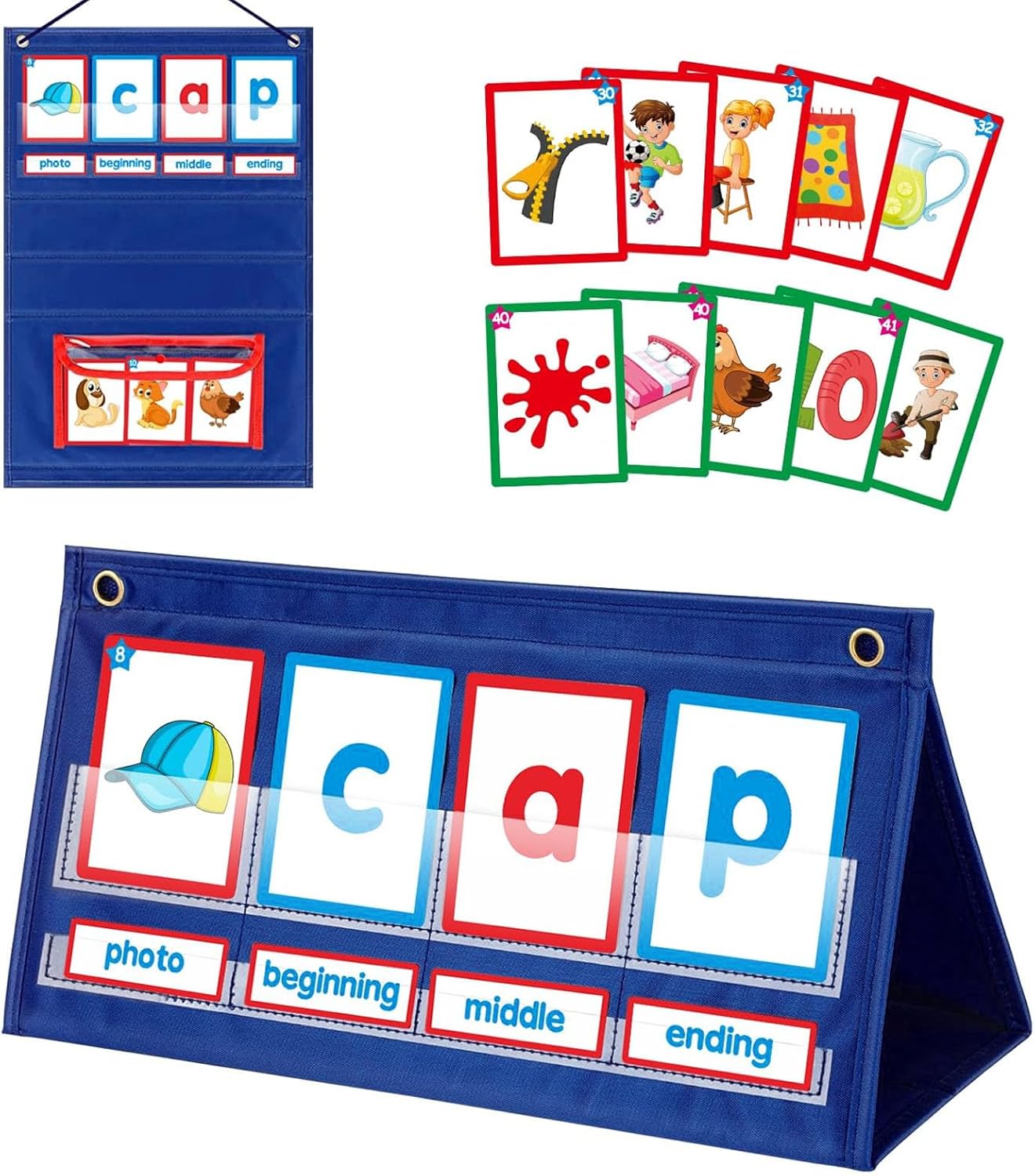CVC Words Phonics Pocket Chart, Kids Interactive Learning Tool Word Builder for Classroom and Home Use