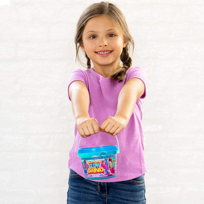 SLIMYSAND by Horizon Group USA, 1.5 Lbs of Stretchable, Expandable, Moldable Cloud Slime, Non Stick, Slimy Play Sand in A Reusable Bucket, Blue- A Sensory Activity , Light Blue