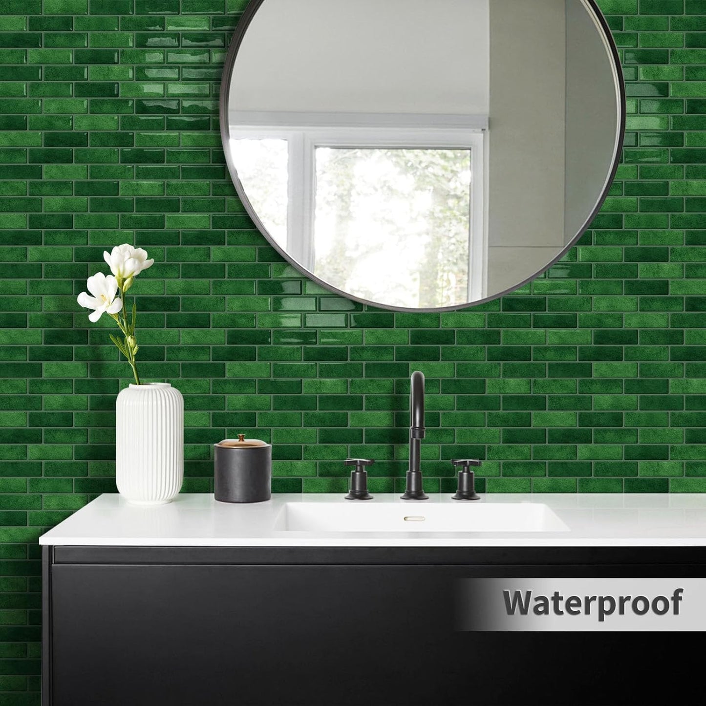 Thick Green Peel and Stick Tile Backsplash 12"x12" Self Adhesive Wall Marble Tiles for Kitchen (10-Sheet)