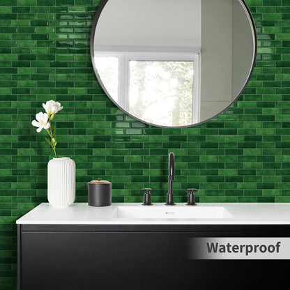 Thick Green Peel and Stick Tile Backsplash 12"x12" Self Adhesive Wall Marble Tiles for Kitchen (10-Sheet)