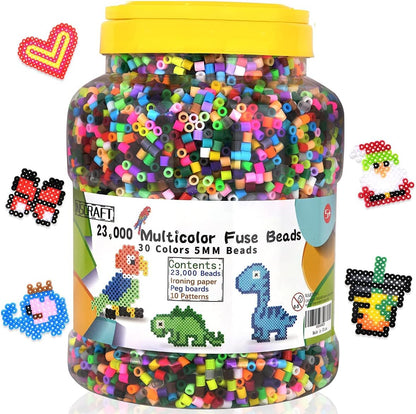 INSCRAFT 30,000 Fuse Beads Kit-30 Individual Packs of Iron Beads Set with 3 Pegboards, 5 Ironing Paper, 10 Patterns, Gifts for Birthday Christmas, Multicolor 5mm Melty Beads Bulk Refill Kit