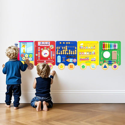 Train Activity Wall Busy Board,Wooden Busy Board Train Activity Wall Panels,Montessori Sensory Wall Toys Panel for Kids, Learning Activity Center for Playroom,3 Years Old and Over