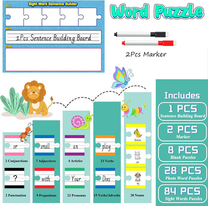 Sentence Building, Sight Word Builder Cards for Early Reading, Speech, Writing, and Language Practice for Kids Kindergarten 1st 2nd Grade Classroom