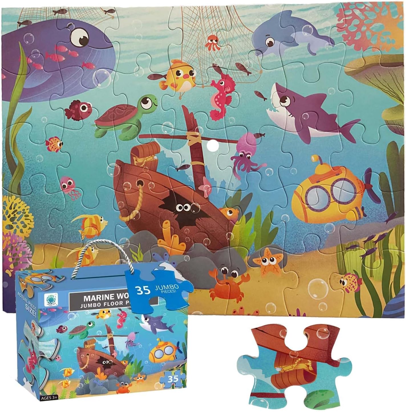Jumbo Floor Puzzle for Kids, Large Jigsaw Puzzles 35 Piece for Kids Ages 3-5,Preschool Learning & Education Toys, Gifts for 4-8 Year Old Boys and Girls (Grassland Animal)