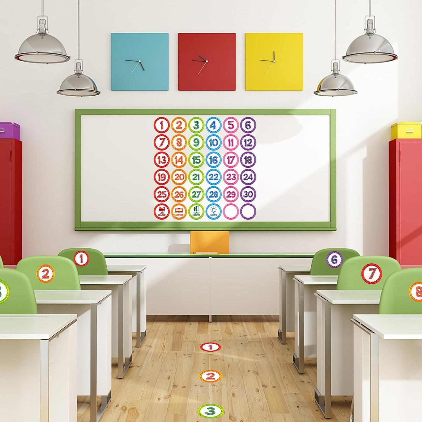 FaCraft Boho Line Up Spots for Classroom Floor - 48Pcs Floor Numbers for Classroom Lining Up Waterproof Number Stickers Markers for Preschool Kindergarten Elementary Back to School Teacher Must Haves