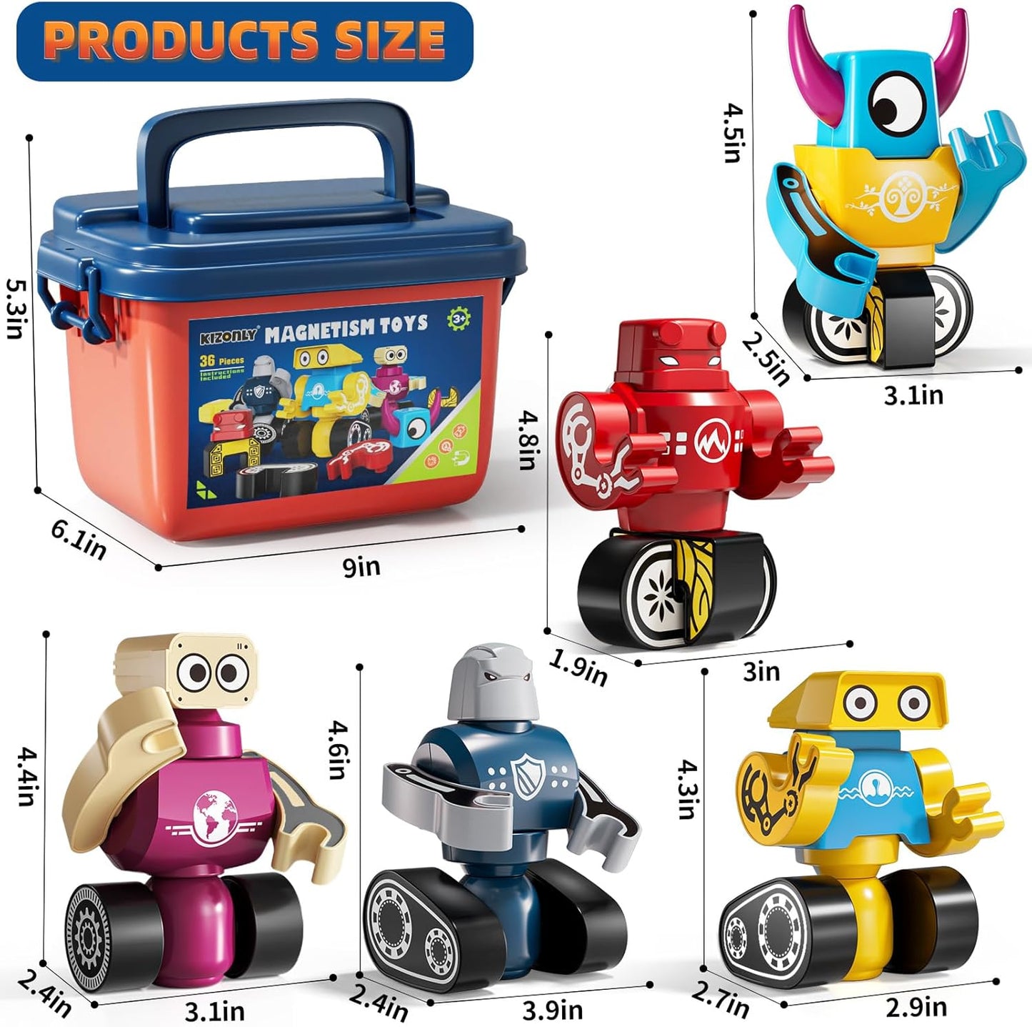 Magnets Robot Building Toys for Kids Ages 3-5 4-8 - 106 PCS Monsters Toys Robot Stacking Building Blocks Set with Storage Box, Creative Learning Christmas and Birthday Gifts for Boys Girls 2-4