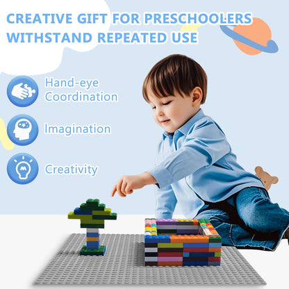 10"x10" Pack of 6 Classic Building Baseplates,Building Toy Base Boards to Build On, Brick Toy Builders Mat Compatiable with All Major Brands and Activity Table-Base plate for DIY Play (Gray)