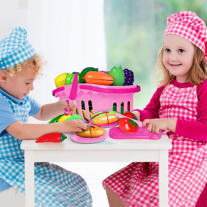 100 PCS Cutting Play Food Toy for Kids Kitchen, Pretend Food Toys for Toddlers, Play Kitchen Toys Accessories with 2 Baskets, Fake Food/Fruit/Vegetable, Birthday Gifts for 3 4 5 Years Old Boys Girls