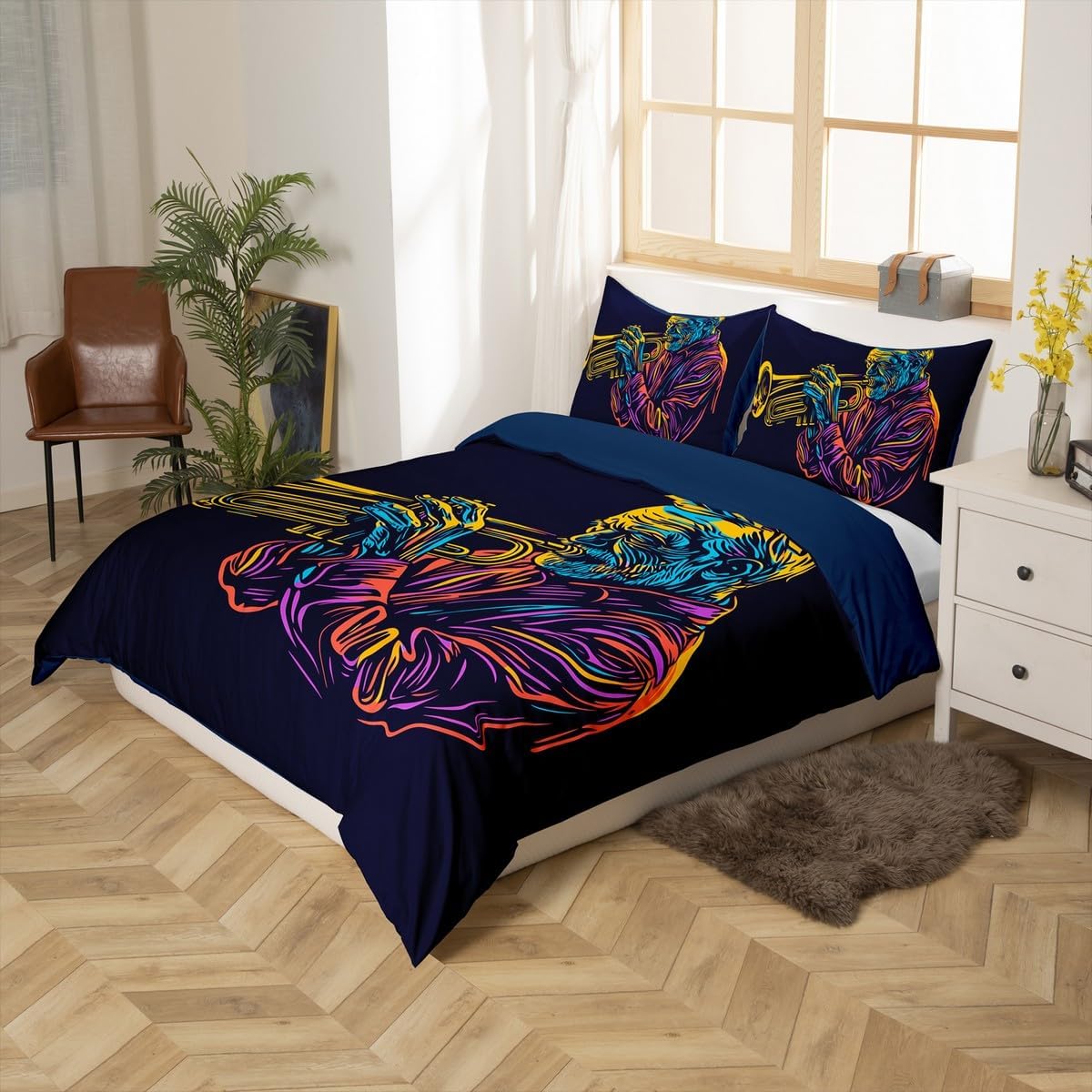 Drum Kit Comforter Cover Abstract Musical Instruments Bedding Set for Kids Boys Teens,Pop Music Duvet Cover Modern Rock Quilt Cover, Teal Laser Light Bedroom Decor Twin Size Blue Green Black
