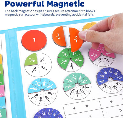 Magnetic Fraction Educational Puzzle, Magnetic Fraction Demonstration Book, Fraction Tiles & Circles, Montessori Math Manipulatives for Elementary School, Fraction Learning Toys for Kids