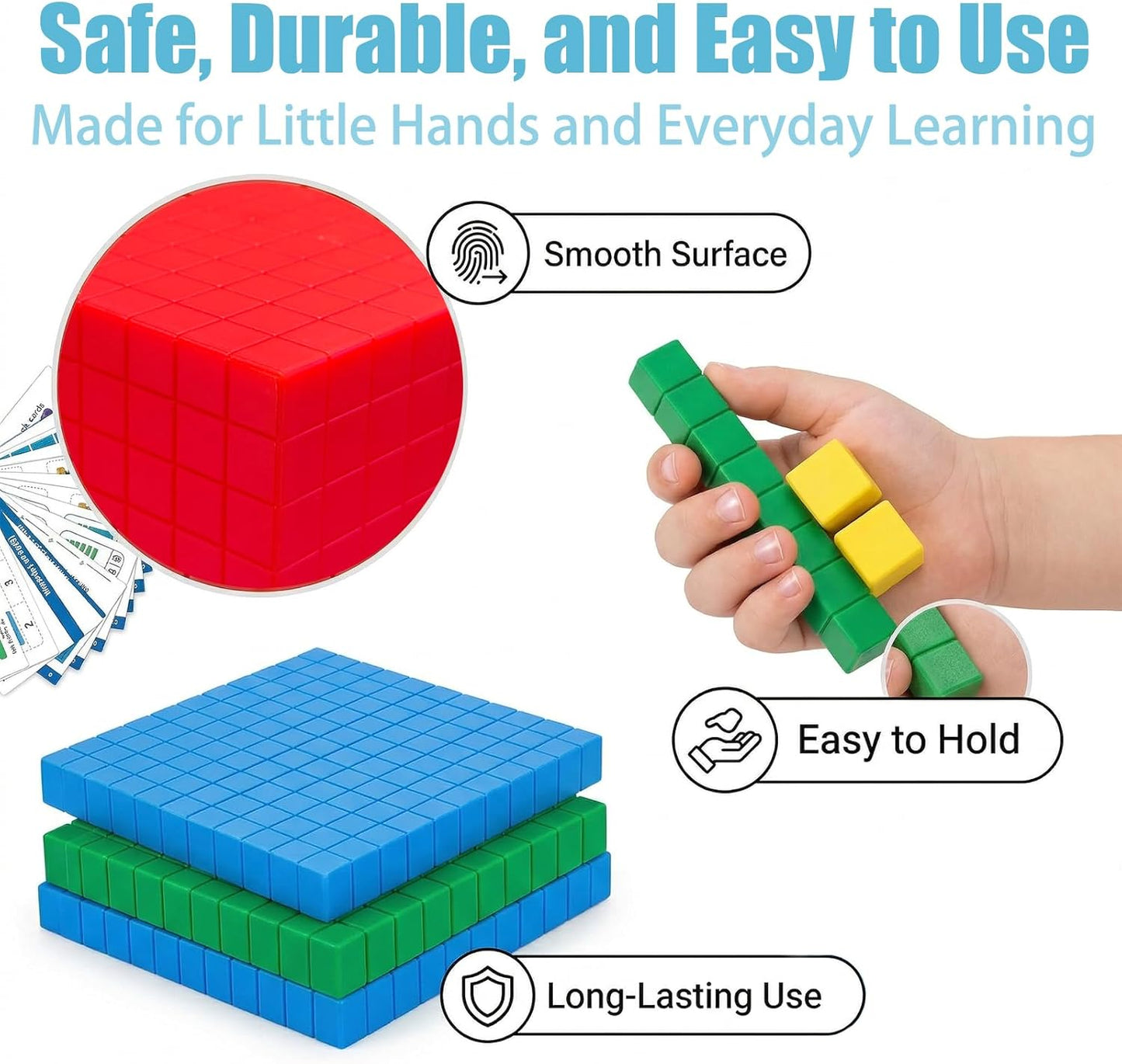 153 pcs Base Ten Blocks Math Manipulatives, Counting Cubes Set for Kids, Place Value Blocks for Kindergarten 1st Grade Classroom Homeschool Learning Kit