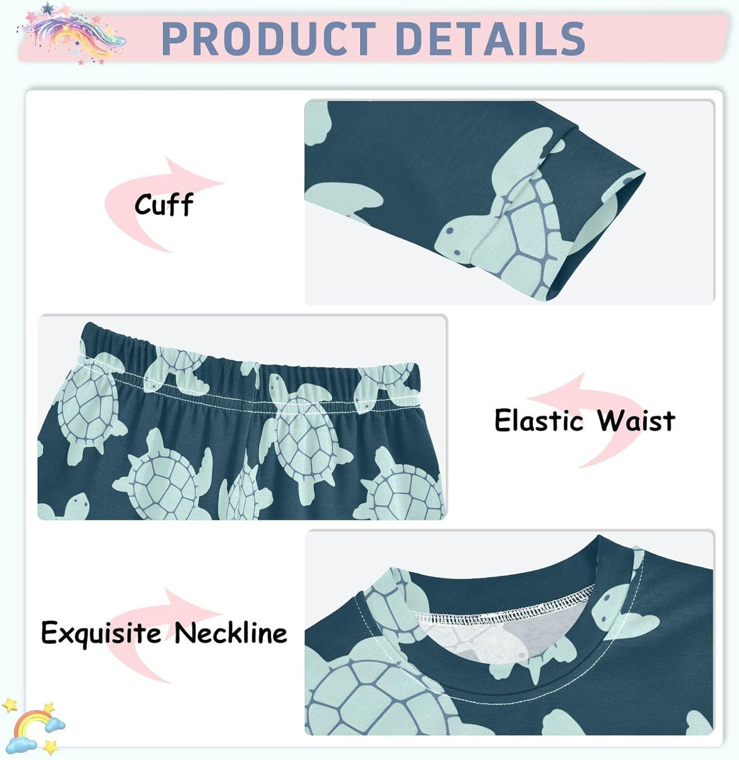 ALAZA Shark Starfish Palm Tree 2 Piece Pajama Set Long Sleeve Top and Pants Sleepwear Unisex - Colors B