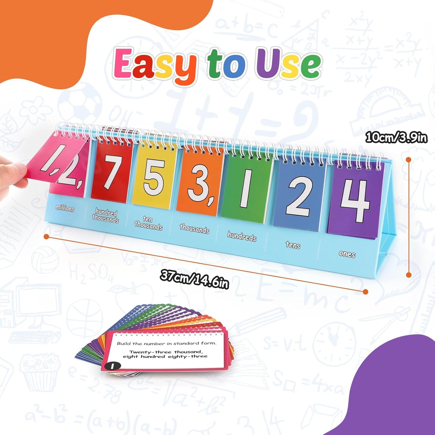 Aizweb Student Place Value Flip Chart - Math Manipulatives K-3 for Elementary Classroom - Double-Sided with Whole Numbers and Base Ten Blocks