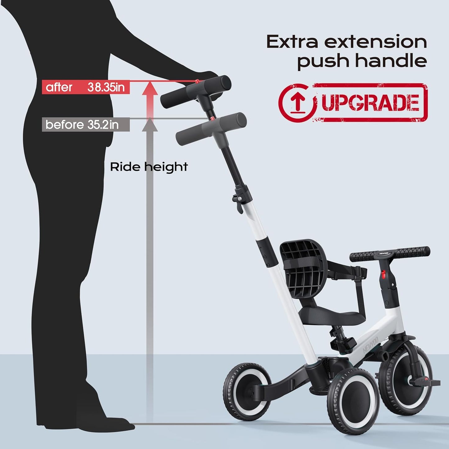 newyoo Toddler Tricycle with Push Handle for 1-3 Year Old, Toddler Bike, Birthday Gift and Toy for Boys and Girls, 5 in 1 Kids Trike, Balance Bike with Backrest and Safety Belt, Khaki, TR007