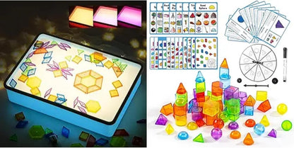 Sand Painting Light Box - 60 Pcs 3D Shapes for Teaching - Sensory Light Table for Kids - 3 Color Temperature & 10 Levels Adjustable Brightness, 16" (Blue)
