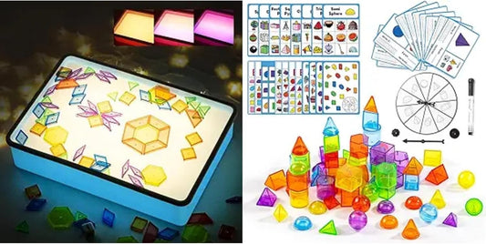 Sand Painting Light Box - 60 Pcs 3D Shapes for Teaching - Sensory Light Table for Kids - 3 Color Temperature & 10 Levels Adjustable Brightness, 16" (Blue)