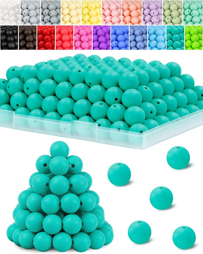 120PCS FIVEIZERO Silicone Beads for Keychain Making, 15mm Glacier Gray Round Silicone Rubber Focal Beads Bulk for DIY Crafts, Bracelets, Necklaces, and Pens