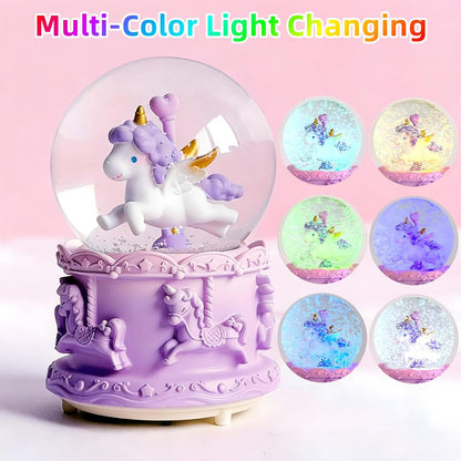 Unicorn Snow Globes for Girl,6.5IN Pink Music Snowglobes with LED Lights and Automatic Snowfall,Home Decor Glass Ball for Kids Bedroom Birthday for 5-18 Year Old Girl(6.5x4.1IN