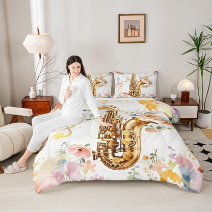 Erosebridal Drum Kit 3D Print Kids Comforter Sets Rock Music Themed Full Bedding Set for Boys Girls Musical Pattern Comforter Set,Colorful Retro Style Quilt Duvet 3 Pcs