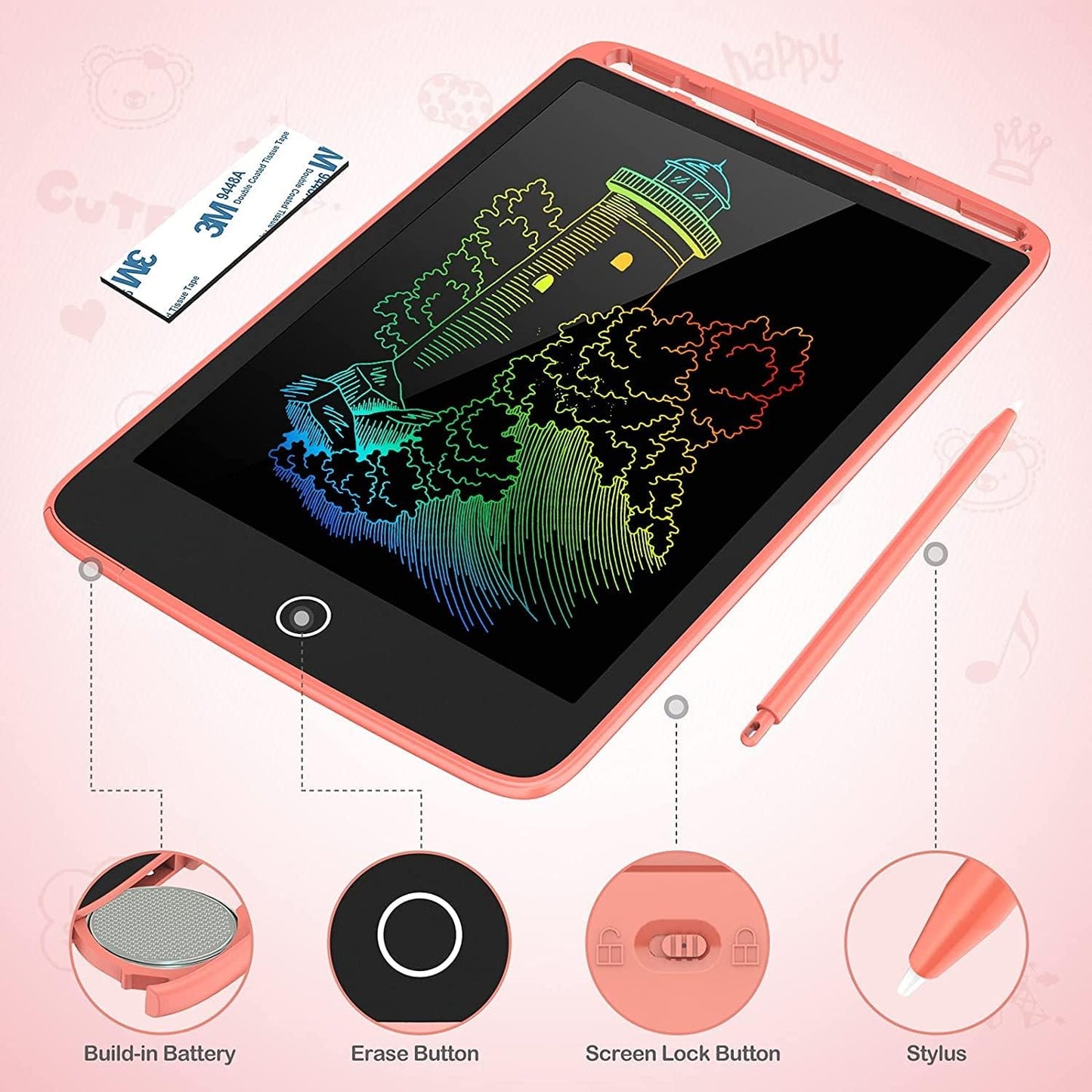 TECJOE 2 Pack LCD Writing Tablet with Fridge Magnets, Doodle Board for Kids Drawing Kitchen Memo, Christmas Stocking Stuffers Birthday Gifts Toys for Boys Girls 8.5 Inch(Blue+Pink)