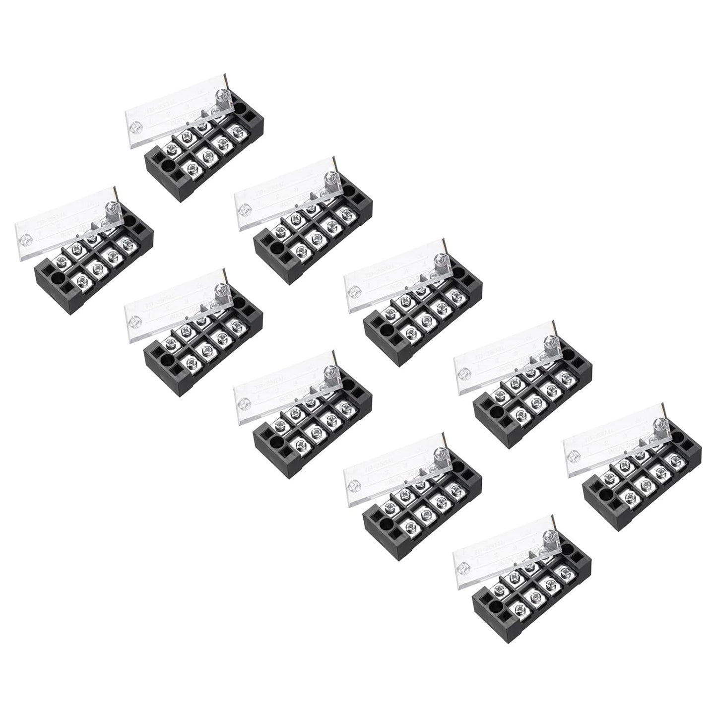 uxcell 10 Pcs Barrier Terminal Strip Block 600V 25A Dual Rows 8 Positions Rail Base Screw Connector(The Shell is Made of Flame Retardant and Heat Resistant Material)