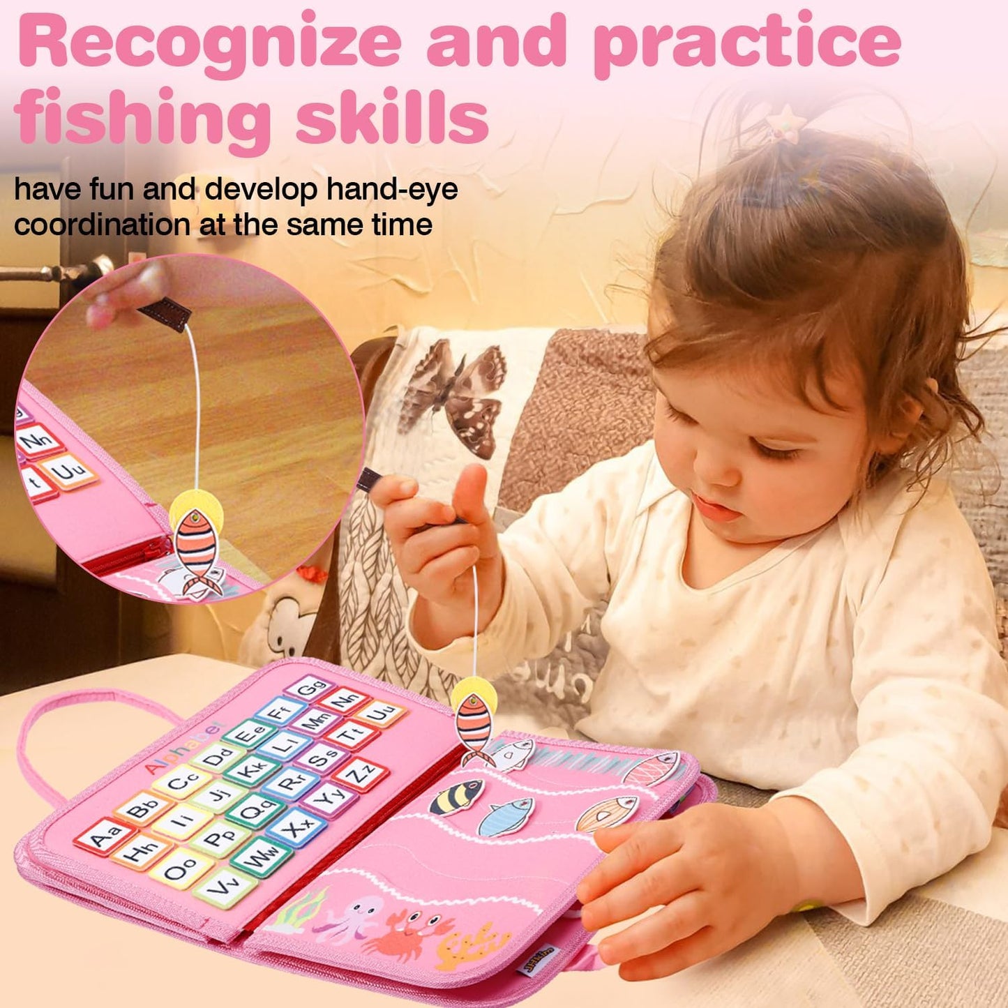 JHkim Busy Board Montessori Toys for 1 2 3 4 Year Old Boys Girls Gifts, Sensory Toy for Toddlers 1-3, Educational Activities Travel Toy for Airplane Car, Busy Book for Learning Fine Motor Skills,Blue