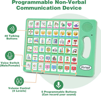 Joyreal AAC Device for Autism, Non Verbal Communication Tools for Speech Therapy & Stroke Rehab. Autism Communication Board with 5 Programmable Buttons & Adjustable Volume, Autistic Kids Must Haves