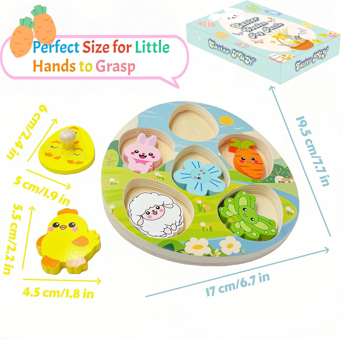 Easter Wooden Peg Puzzles Montessori Educational Toys for Toddlers 1-3 Years, Easter Basket Stuffers Party Favors for Boys Girls