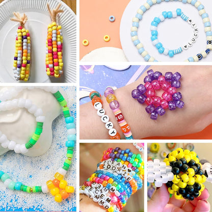 1200pcs Pony Beads Bulk – 11 Colors 6x9mm Plastic Craft Beads for Bracelets, Jewelry, Hair Braiding & DIY Projects